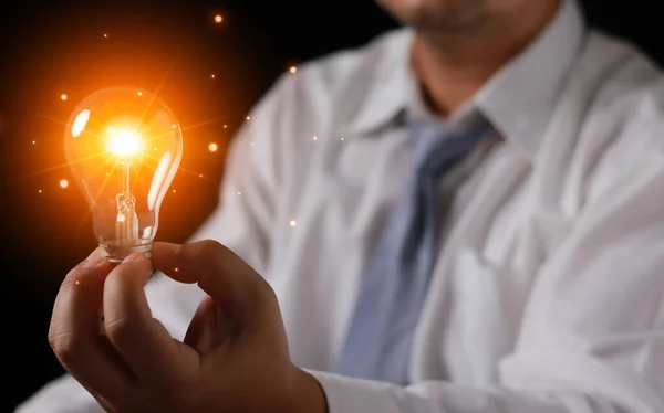 Businessman Hand Hold Light Bulb Good Idea Brainstorming Creative Idea — Stock Photo, Image