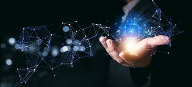 Yapay zeka teknolojisi, yapay zeka. Teknoloji ürünü akıllı robot yapay zeka kullanan bir adam, komut girerek bir şey üretiyor, fütüristik teknoloji dönüşümü. Al ile sohbet et.