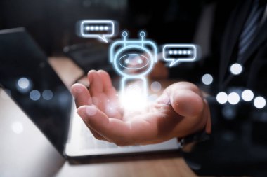 Yapay zeka iş iletişimi ve sohbet robotu dijital teknolojisinin geliştirilmesi sohbet müşterileri için yapay zeka, komut iletisi kavramı ve akıllı robot sohbeti oluşturur.