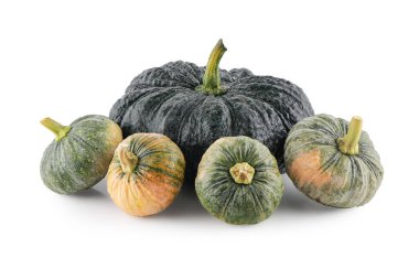 Beyaz arkaplanda kırpma yolu ile izole edilmiş taze yeşil Tayland balkabağı.