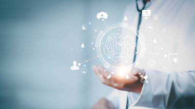 Tıp doktor el tıbbi ağ kavram olarak modern bilgisayar arayüzü ile çalışma