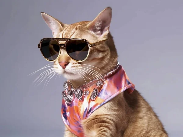 Portrait of a cat with the fashionable dressing, wearing sunglasses