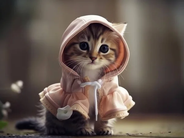 Cute kitten wearing a fashionable dress. Shallow depth of field photography.