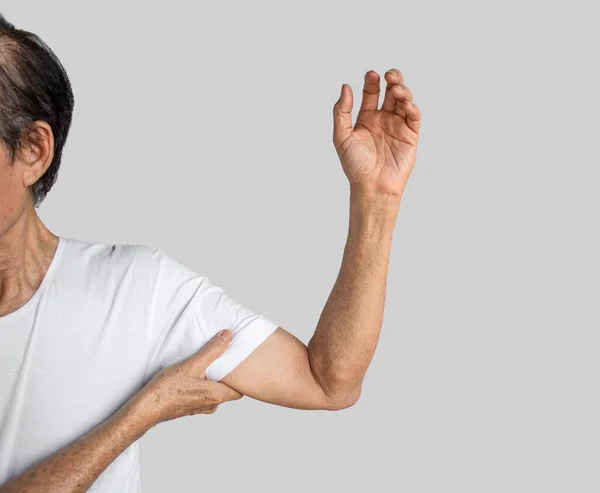Stiffness Shoulder Joint Southeast Asian Elder Man Concept Frozen Shoulder — Stockfoto