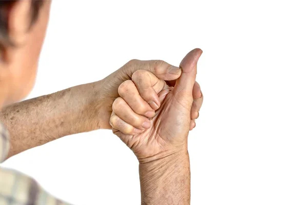 Drücken Des Daumenmuskels Zur Schmerzlinderung Fingerverletzung — Stockfoto