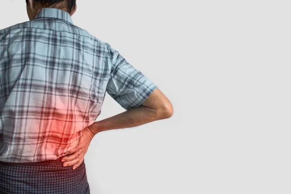 Asian Elder Man Suffering Right Sided Low Back Loin Pain — Stock Photo, Image