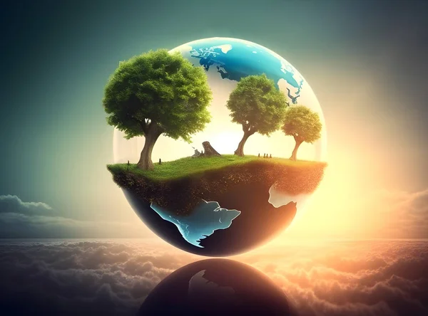 Trees on the world. Concept art of world environment day, nature day, earth day or tree day.