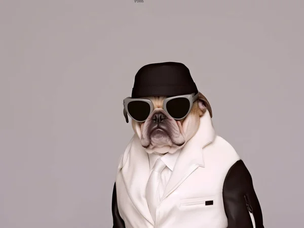 Portrait of human like pit bull dog with sunglasses and fashionable dressing