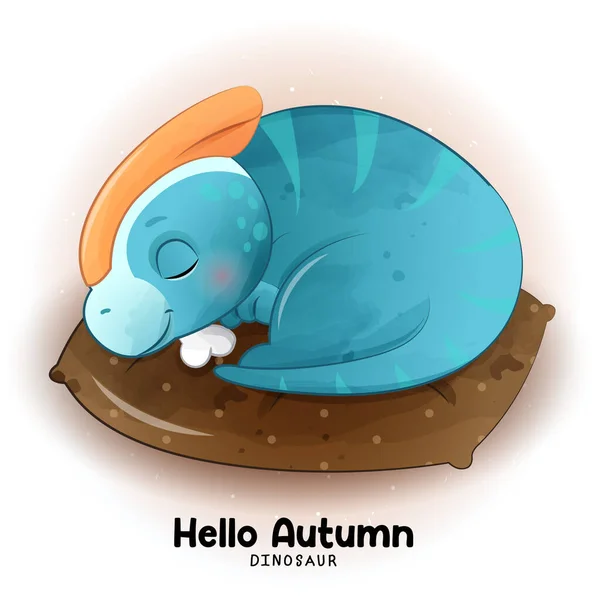 Entzückende Herbst Dinosaurier Mit Aquarell Illustration — Stockvektor