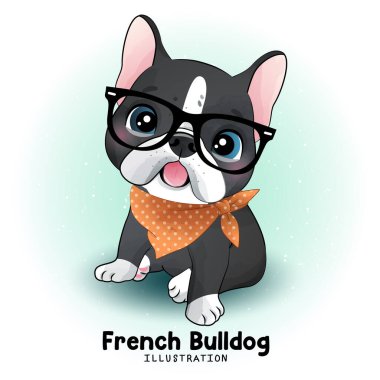 Suluboya resimli şirin Fransız Bulldog 'u