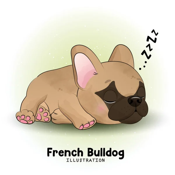 Carino Bulldog Francese Con Illustrazione Acquerello — Vettoriale Stock