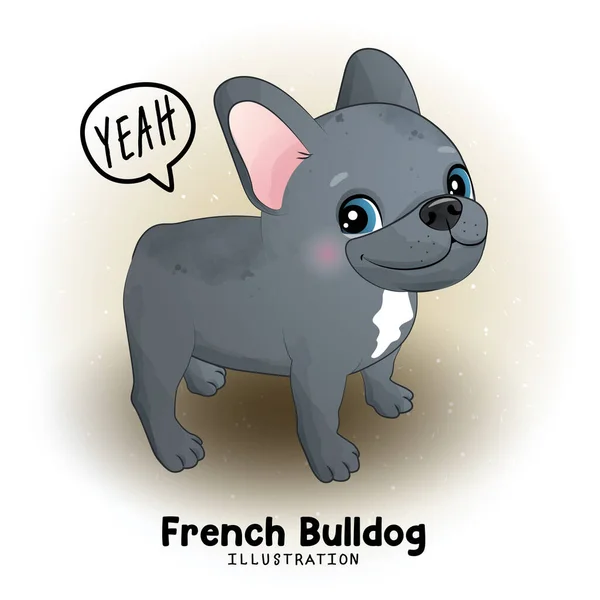 Niedliche Französische Bulldogge Mit Aquarell Illustration — Stockvektor