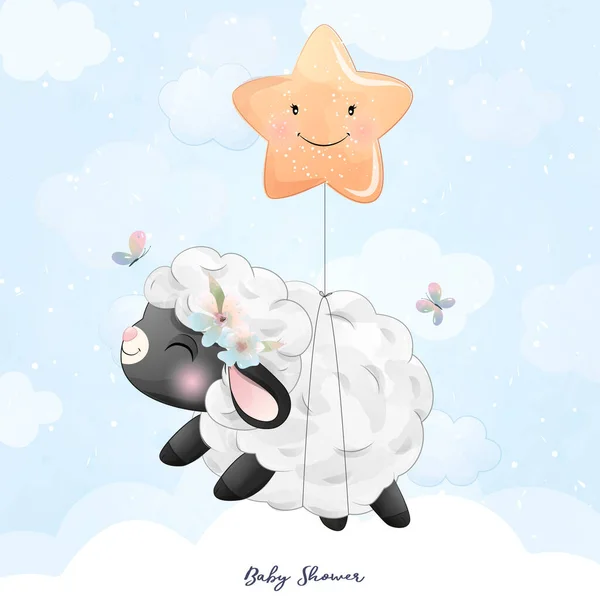 Petit Mouton Avec Illustration Aquarelle — Image vectorielle