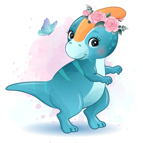 Premium Vector  Cute little dinosaur playing with butterflies