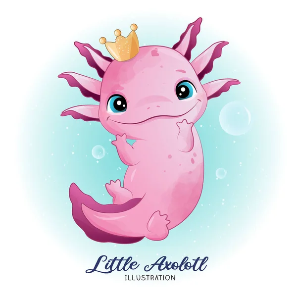 Lindo Axolotl Poco Con Ilustración Acuarela — Archivo Imágenes Vectoriales