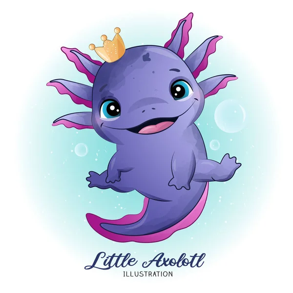 Χαριτωμένο Μικρό Axolotl Ακουαρέλα Εικονογράφηση — Διανυσματικό Αρχείο