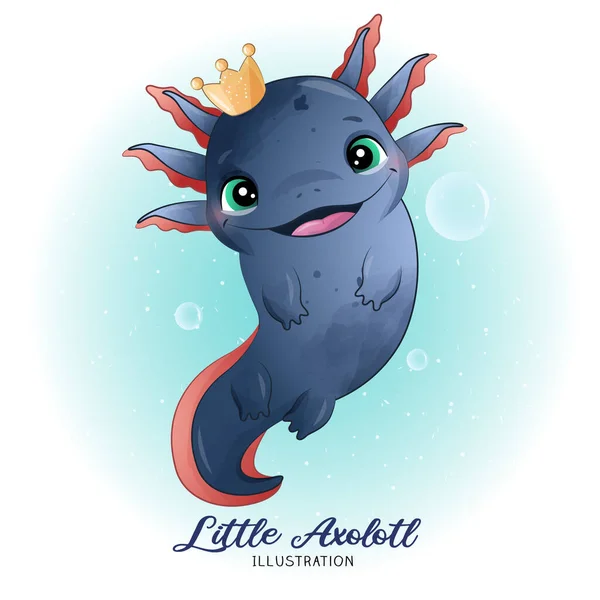 Pequeno Axolotl Bonito Com Ilustração Aquarela —  Vetores de Stock