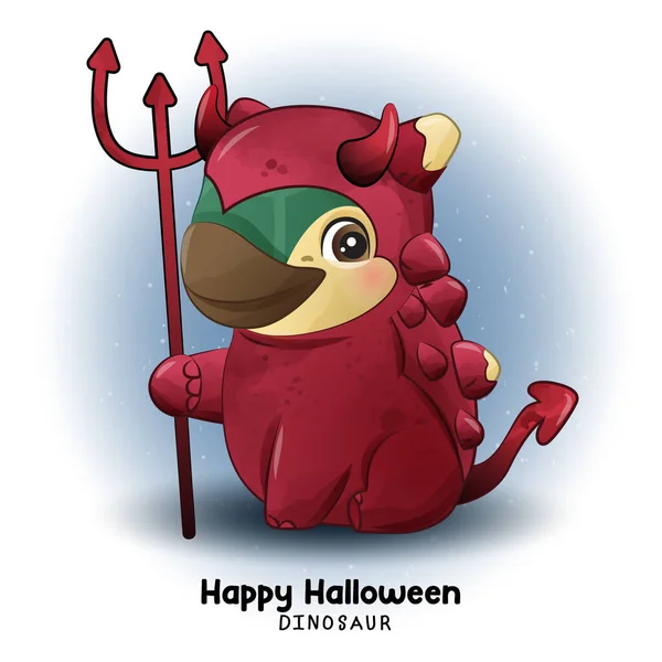 Doodle Dinossauro Halloween Com Ilustração Aquarela — Vetor de Stock