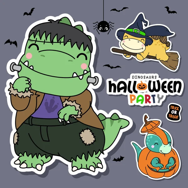 Doodle Dinosaures Collection Illustrations Halloween — Image vectorielle