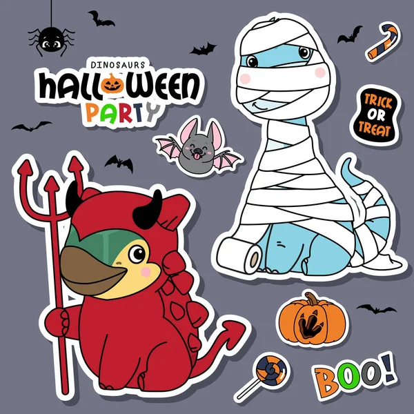 Doodle Dinosaures Collection Illustrations Halloween — Image vectorielle
