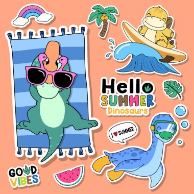 Doodle dinozorları yaz illüstrasyon koleksiyonu