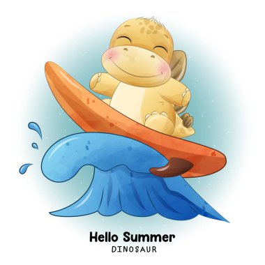 Yaz mevsiminde suluboya resimli dinozorlar