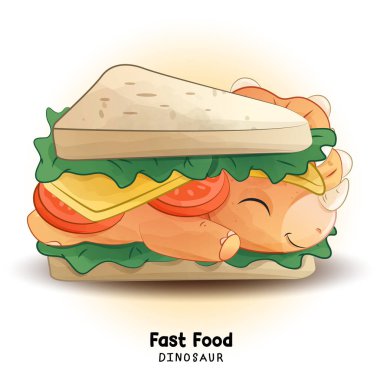 Suluboya resimli dinozor fast food.