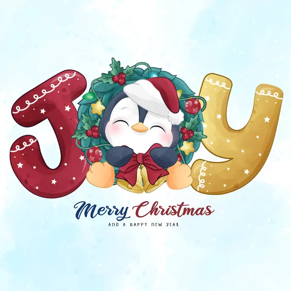 Adorable Pingouin Noël Avec Illustration Aquarelle Graphismes Vectoriels