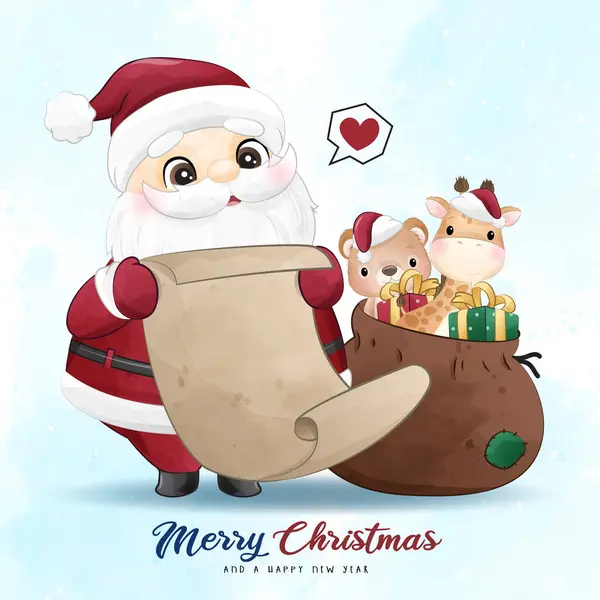 Entzückende Weihnachtsmann Weihnacht Mit Aquarell Illustration — Stockvektor