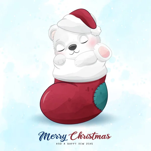 Adorable Ours Polaire Joyeux Noël Avec Illustration Aquarelle Graphismes Vectoriels
