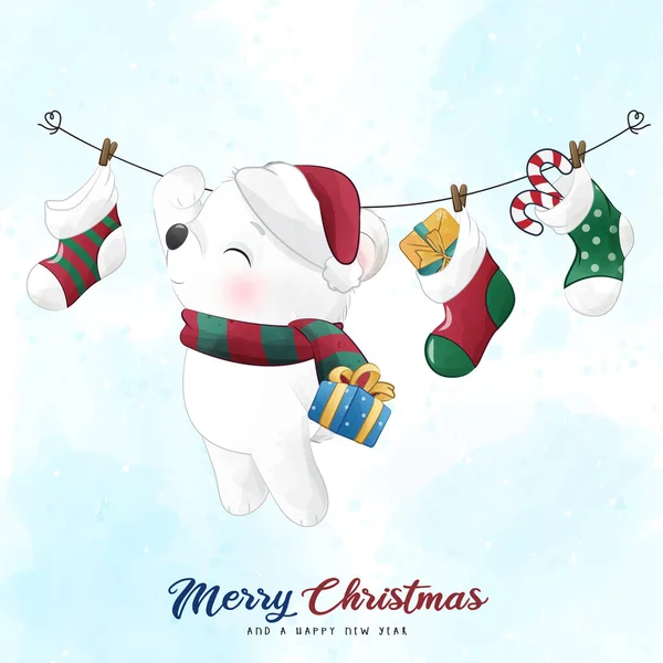 Liebenswerter Eisbär Frohe Weihnachten Mit Aquarell Illustration lizenzfreie Stockillustrationen