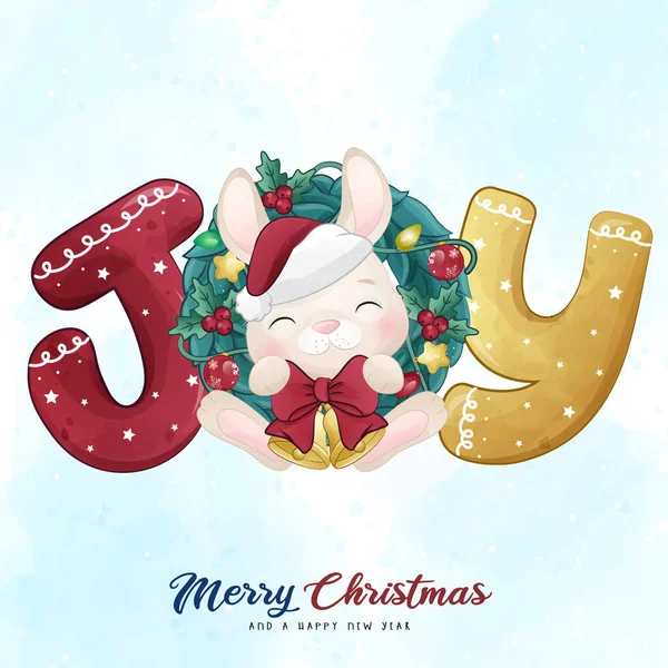 Adorable Petit Lapin Joyeux Noël Avec Illustration Aquarelle Graphismes Vectoriels