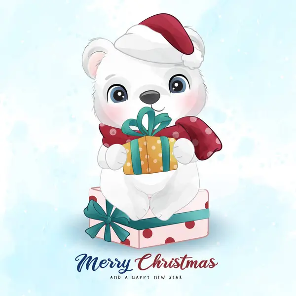 Adorable Ours Polaire Joyeux Noël Avec Illustration Aquarelle Vecteur En Vente