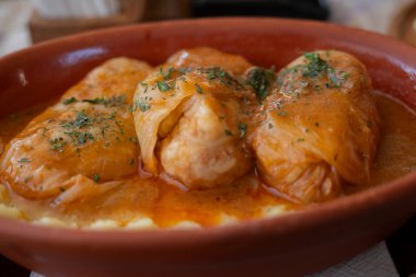 Sarma, the signature dish of the Balkans, pickled cabbage leaves stuffued with beef clipart