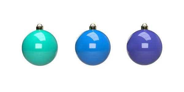 Hermosas Bolas Navidad Azul Liso Sobre Fondo Blanco Espacio Copia — Foto de Stock