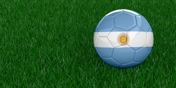 Argentina National football with country flag pattern. Soccer tournament concept. Sports betting. Realistic 3D rendered grass background, copy space. Set of 26 images.
