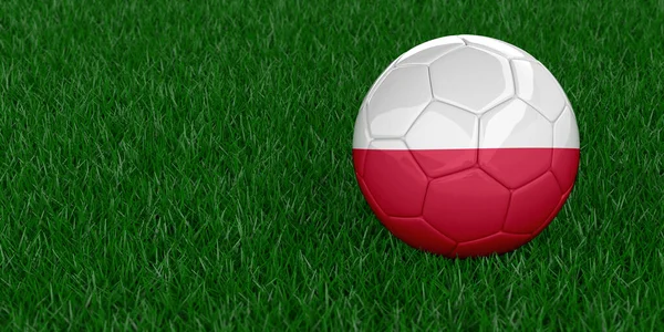 Poland National football with country flag pattern. World Cup 2022, Qatar soccer tournament concept. Sports betting. Realistic 3D rendered grass background, copy space. Set of 26 images.