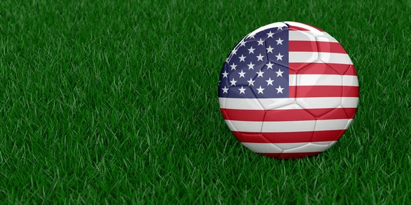 国旗の模様のあるアメリカ代表のサッカー Fifaワールドカップ2022 カタールサッカートーナメントのコンセプト スポーツ賭博だ 現実的な3Dレンダリング草の背景 コピースペース 26枚の画像 — ストック写真