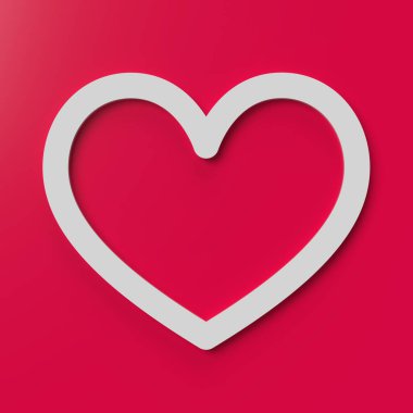 Sevgililer Günü ve aşk konsepti. Kırpma yolu ile kırmızı arkaplanda 3D kalp sembolü oluşturuldu. Kare bileşimi.