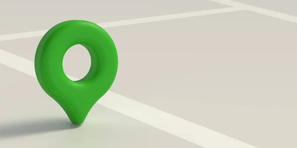 Green Pin Pointer icon on map background, copy space. Navigation finder, gps, direction, place, compass, contact, search concept. 3D render location illustration design for logo, Web, UI, mobile app.