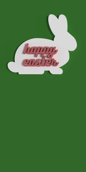 Happy Easter greeting card. Trendy Easter bunny ears design with typography in 3D render illustration on green background, copy space. Modern minimal style. vertical poster header for website