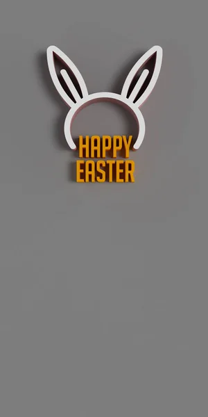 Vertical Happy Easter greeting card, poster, website banner. Trendy Easter bunny ears design with typography in 3D render illustration on colored background, copy space. Modern minimal style.