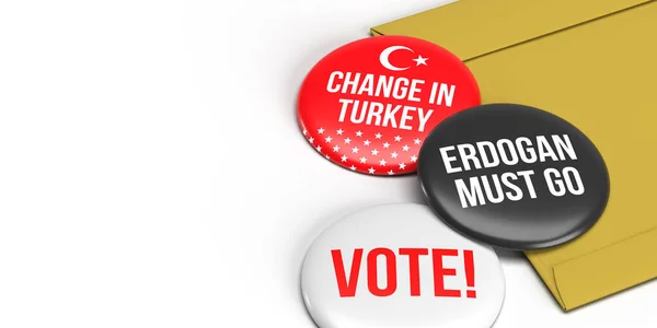 Zmiana Turcji Erdogan Musi Iść Głosuj Tekst Kolorowe Flagi Tureckiej — Zdjęcie stockowe