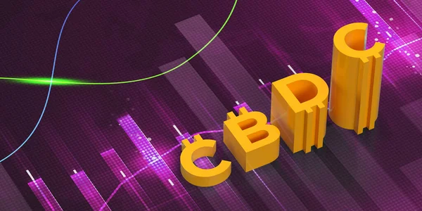 Rising CBDC futuristic digital money on financial purple background, copy space. Central Bank Digital Currency 3D render banner for financial investment concept. Economy virtual crypto money trends
