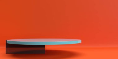 Gerçekçi 3D canlandırma podyum arkaplanı, kopyalama alanı. Yarı daire ürün sunum platformu, geometrik kaide duruşu. Soyut asgari sahne maketi sahne gösterisi. Terfi aşaması.