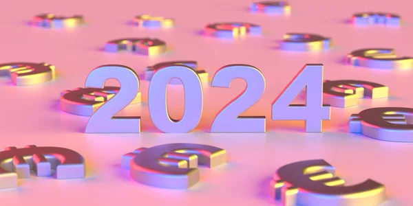 Exercice 2024 Concept Symbole Devise Eur Icône Métallique Union Européenne — Photo