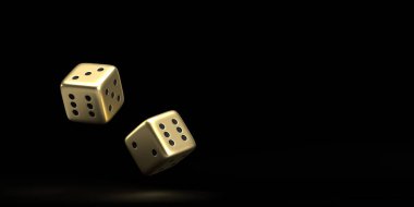 Kumar ve risk kavramı. 3D oluşturulmuş, altın rengi. Siyah zemin üzerinde iki çizgi. Büyük kopya alanı var..