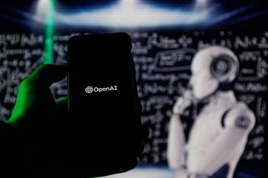 Kaunas, Litvanya - 5 Şubat 2022: ChatGPT OpenAI logosu kavramsal yapay zeka fütüristik arka planda. Yüksek kalite fotoğraf