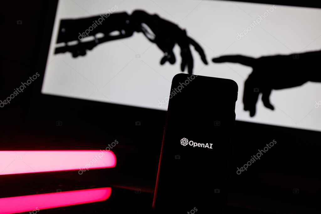 Kaunas, Lithuania - 2022 February 5: ChatGPT OpenAI logo on smartphone in conceptual Artificial intelligence futuristic background. High quality photo