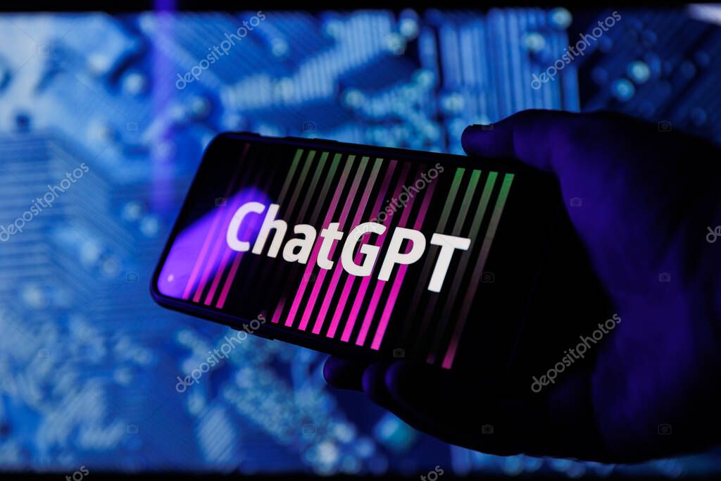 Kaunas, Lithuania - 2022 February 5: ChatGPT OpenAI logo on smartphone in conceptual Artificial intelligence futuristic background. High quality photo